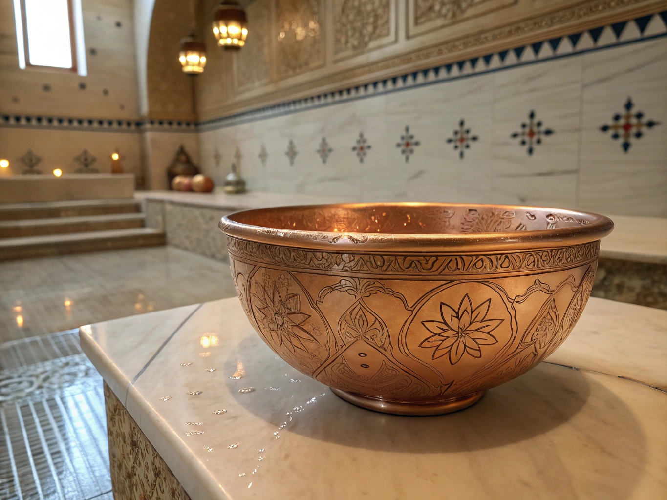 Detail van traditionele hammam wasbakken